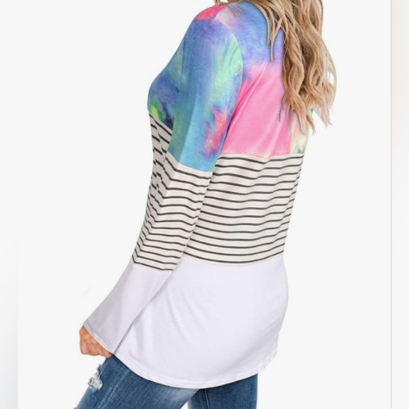 NWT☆Gorgeous Women's Long Sleeve Tie-Dye Colorblock Button Down Henley Tunic - Picture 4 of 14